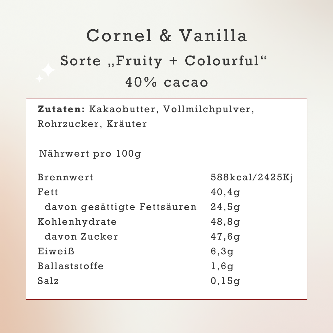 305 • HANNOVER GIN CHOCOLATE CORNEL + VANILLA • 80g • bar